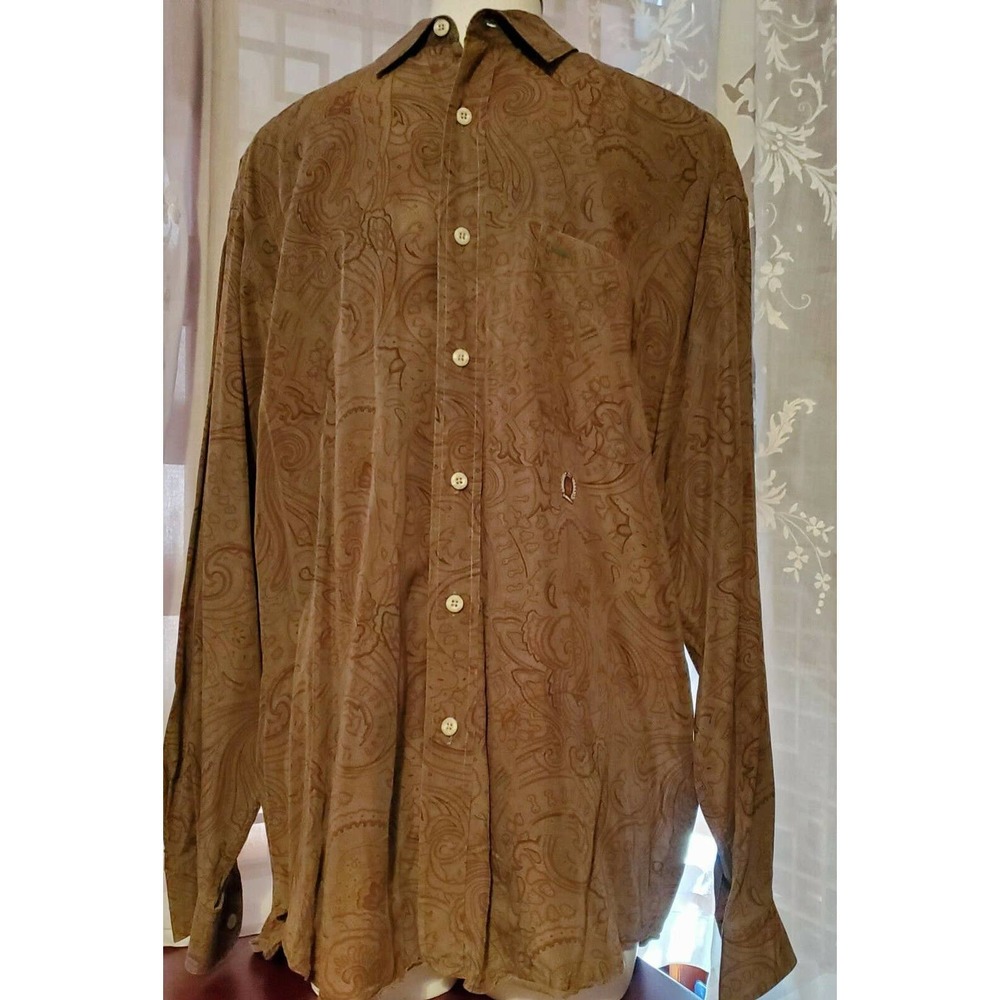 TOMMY HILFIEGER Vtg.90's ST.PATRICK DAY OLIVE GREEN LS. ALL Paisley Button Up Lg